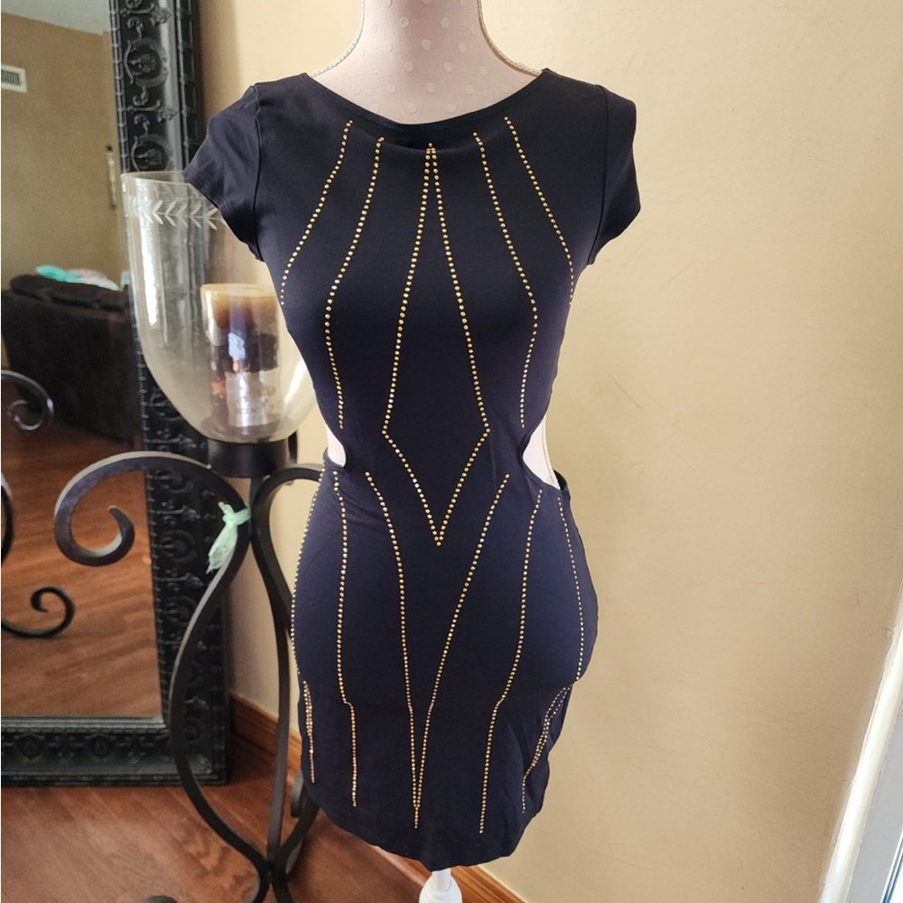 Arden B Black Mini Dress with Gold Detailing